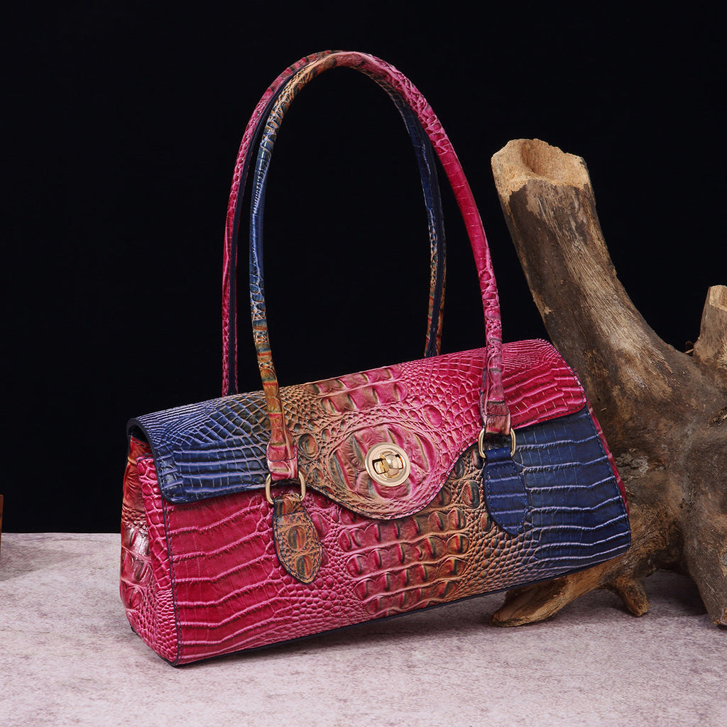 Women's Crocodile-Print Shoulder Tote Bag - Retro European Style PU Leather Handbag
