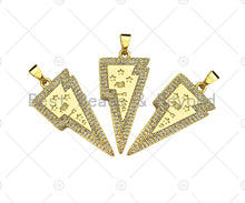 Load image into Gallery viewer, CZ Micro Pave Star On Lightning Shape Pendant, 18K Gold Charm, Necklace Bracelet Charm Pendant,16x33mm,Sku#LK309