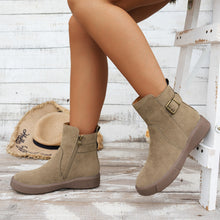 Load image into Gallery viewer, Women's Round Toe Ankle Boots with Side Zipper - Flat Heel Suede Boots