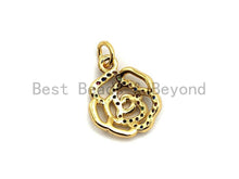 Load image into Gallery viewer, CZ Colorful Micro Pave Rose Flower Pendant, Rose Shaped Pave Pendant, Gold plated, 13x16mm, Sku#F839