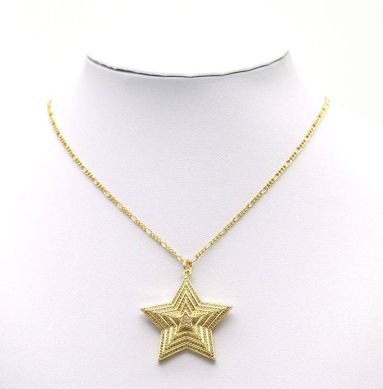 Large CZ Gold Five Point Star Charm, Sku#L659