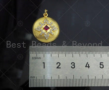 Load image into Gallery viewer, Gold Filled Fuchsia CZ Micro Pave Flower Pattern Medallion Pendant, 18K Gold Filled Charm, Necklace Bracelet Charm Pendant,mm,Sku#LK347