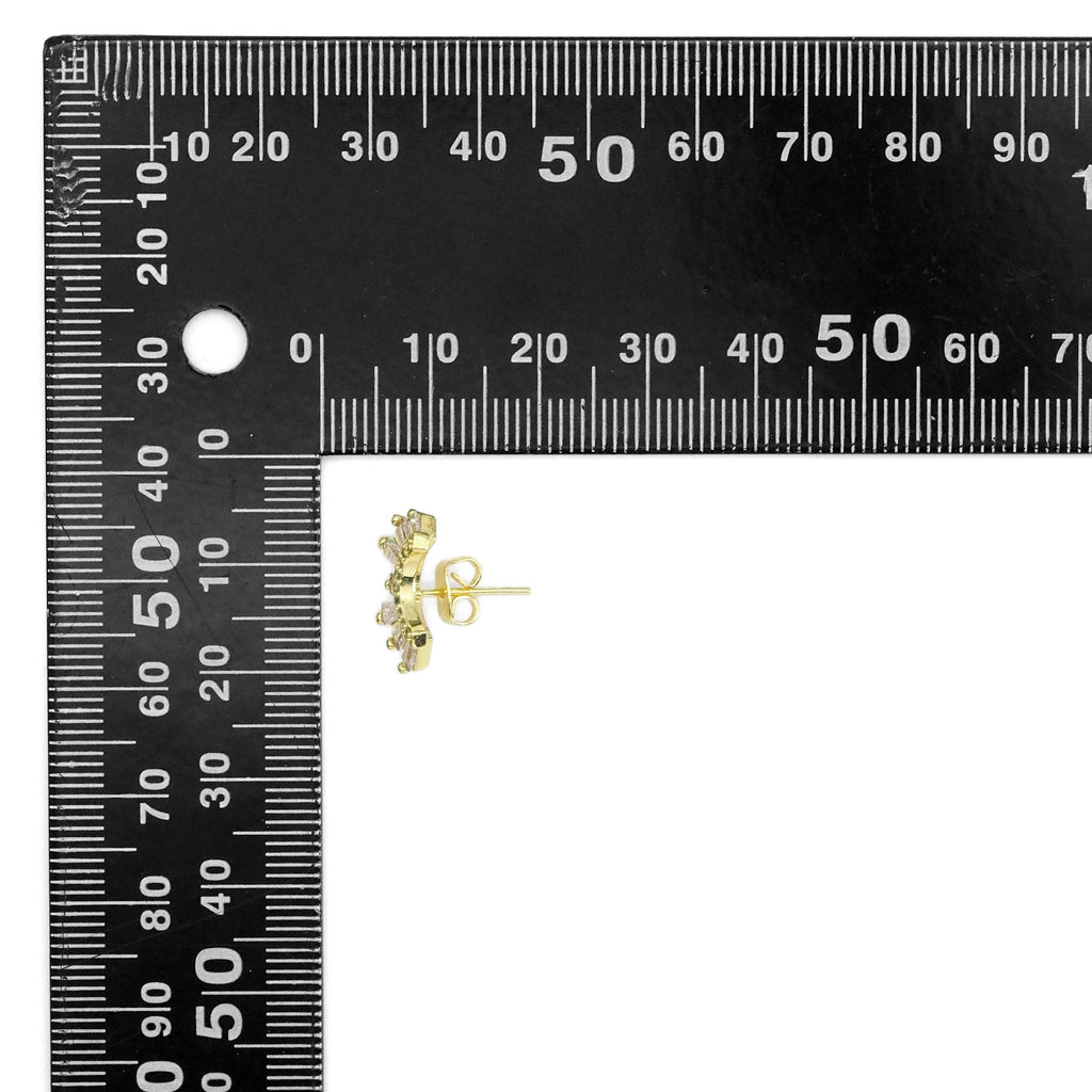 Gold Baguette CZ Half Circle Radial Stud Earrings, Sku#LX424c