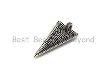 Load image into Gallery viewer, CZ Micro Pave Triangle Shape Pendant, Antique Silver Tone, Cubic Zirconia Pave Triangle Pendant, 18x35mm,sku#F1026