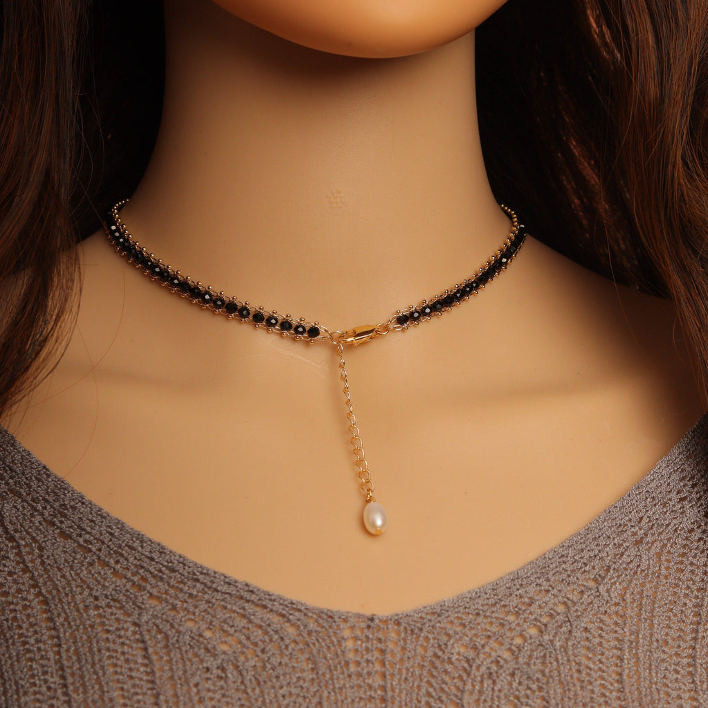 Black Beads Choker necklace, EF327