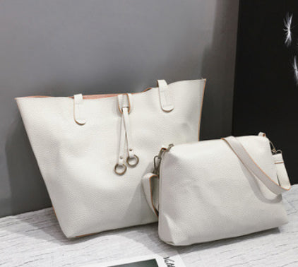 Women's PU Leather Ribbon Shoulder Bag Two-Piece Set | Tassel Crossbody Handbag