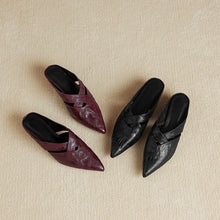 Load image into Gallery viewer, Women's Lambskin Pointed Toe Mules | Crisscross Low Heel Leather Slides