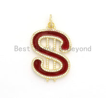 Load image into Gallery viewer, 30x44mm Large Enamel Red Letter S Pendant,CZ Micro Pave Oil Drop Music Symbol pendant,Enamel pendant,Enamel Jewelry,sku#F584