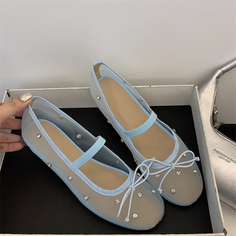 Women's Rhinestone Mesh Ballet Flats | Slip-On Round Toe Flat Shoes