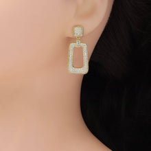 Load image into Gallery viewer, Fully CZ Pave Gold Rectangle Dangle Earrings, Sku#LD521