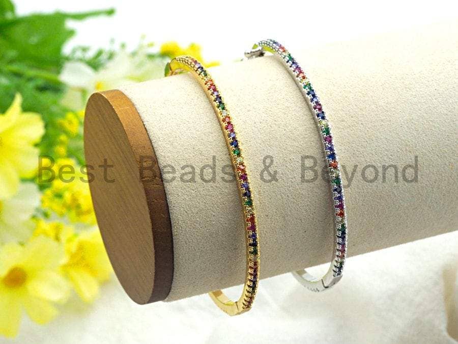 Colorful CZ Thin Bangle Bracelet, Sku#X41