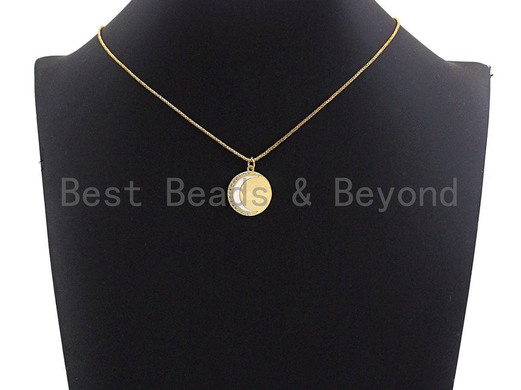 Enamel Crescent Moon Round Coin Pendant,CZ Micro Pave Oil Drop pendant, Enamel pendant,Enamel Jewelry,18x21mm,sku#F1036