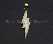 Load image into Gallery viewer, CZ Enamel Lightning Bolt Charm, Gold Finish Enamel CZ Pave lightning Sign Pendant, Pave Lightning Bolt Charm, 10x37mm, sku#LK116