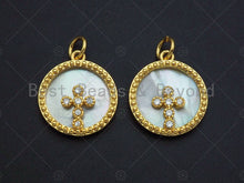 Load image into Gallery viewer, 18K Gold CZ Micro Pave Cross on Mother-of-pearl Pendant ,SKU#Z1119