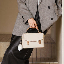 Load image into Gallery viewer, Women's Genuine Leather Cambridge Bag | Full-Grain Cowhide Shoulder Bag | Coffee Brown &amp; Off-White