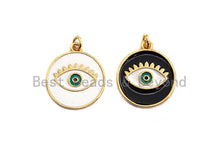 Load image into Gallery viewer, Enamel Round with Evil eye charm, Black White Enamel Pendant, Enamel eye charm, protection eye jewelery, 18x21mm,skuZ406