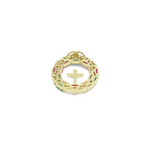 Load image into Gallery viewer, Baguette CZ Pave Gold Cross Circle Pendant, Sku#LX628