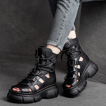 Load image into Gallery viewer, Women's Roman Gladiator Sandal Boots | Open Toe Buckle Hollowed-Out Design | Black Brown
