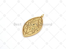 Load image into Gallery viewer, CZ Micro Pave Turquoise Enamel Evil Eye On Oval Leaf Shape Pendant, 18K Gold Filled Evil Eye Charm, Necklace Pendant,22x42mm, Sku#L631
