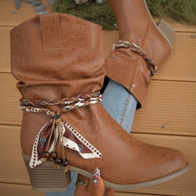 Load image into Gallery viewer, Women's Braided Detail Western Cowgirl Boots | Block Heel Ankle Boots | PU Leather