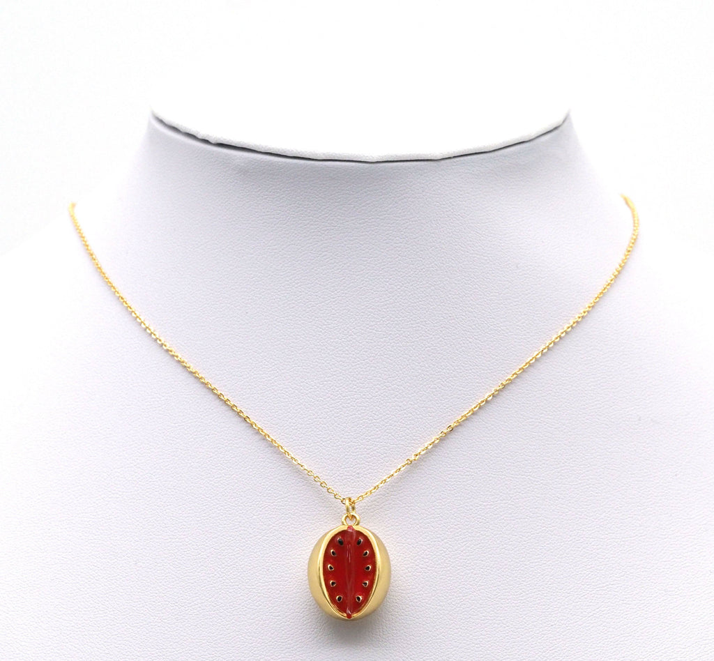 Gold CZ Enamel Watermelon Fruit Charm, Sku#LK730