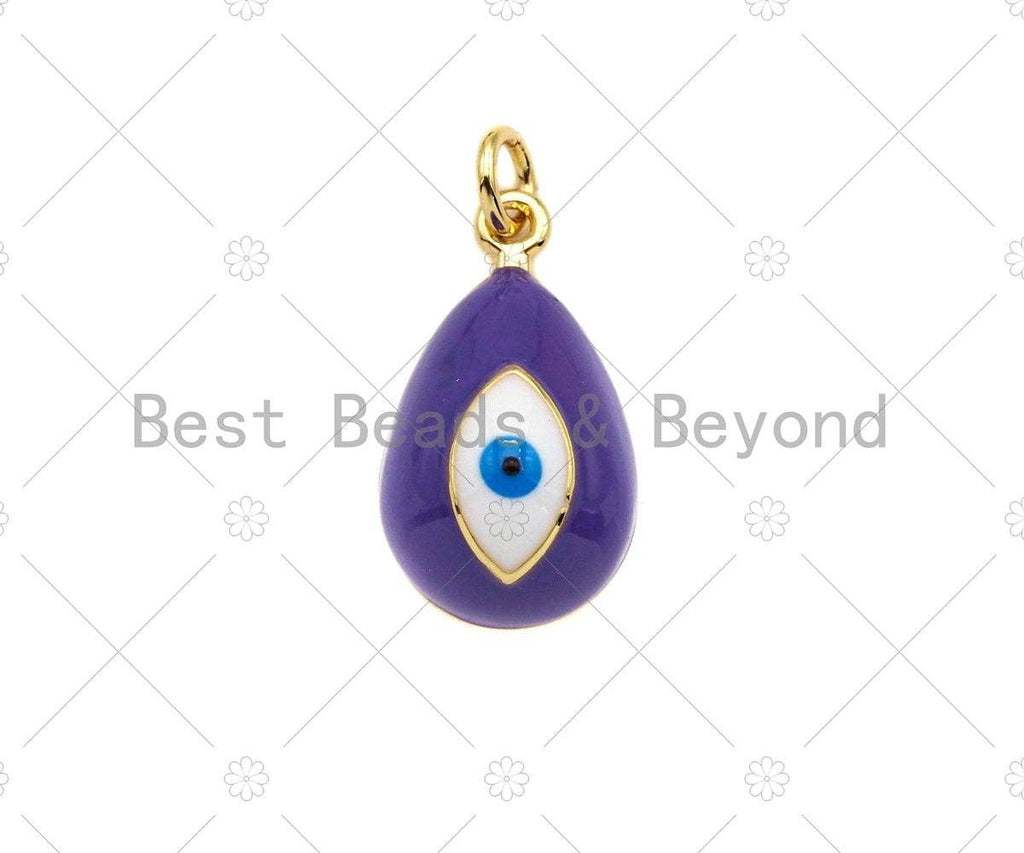 Colorful Enamel Evil Eye Teardrop Shape Pendant, 18K Gold Filled Enamel Evil Eye Charm,11x20mm,Sku#F1403