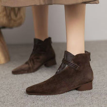 Load image into Gallery viewer, Women's Retro Suede Chunky Heel Ankle Boots – Pointed Toe Slip-On