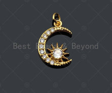 Load image into Gallery viewer, Dainty CZ Micro Pave Moon Star Charm/Pendant, Moon Shape Charm, Gold Pendant, Gold plated charm, 10x14mm, Sku#JL07