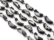 Load image into Gallery viewer, Natural Black White Flower Tibetan Agate Spacer Beads, 40x17mm, Sku#U1402