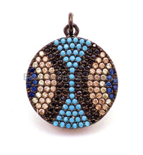 Load image into Gallery viewer, CZ Micro Pave Evil Eye Round Disc Coin Pendant/Charm, Bracelet Necklace Cubic Zirconia Pendant/Charm,18x25mm, sku#F28