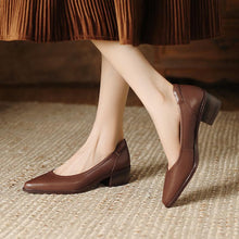 Load image into Gallery viewer, Women's French-Style Pointed-Toe Mid-Heel Mary Jane Leather Shoes - Waterproof Kitten Heel