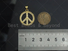 Load image into Gallery viewer, 18k Dainty Gold Peace Sign on Round Ring Shape Charms, Dainty Charms, Gold Pendant, Round Ring Necklace Charms, 20x23mm, Sku#LK175