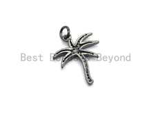 Load image into Gallery viewer, Green CZ Micro Pave Coconut Tree Pendant, Palm Tree Pave Pendant, Gold/Rose Gold/Silver/Gunmetal plated, 17x21mm, Sku#F698C