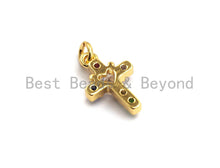 Load image into Gallery viewer, CZ Colorful Micro Pave Cross With Big CZ Pendant, Cross Shaped Pave Pendant, Gold plated, 9x14mm, Sku#F737