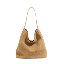 Load image into Gallery viewer, Women's Minimalist Suede Leather Tote Bag - Genuine Leather Shoulder Bag with Zipper Pockets