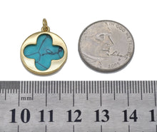 Load image into Gallery viewer, Gold CZ Clover Flower On Turquoise Stone Charm, Sku#L705