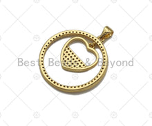 Load image into Gallery viewer, 18k Shiny Gold Dangle Heart Dangle Star On Round Ring Charms, Gold Plated Charms, Heart Pendant, Gold Pendant, 27x29mm,Sku#LK141