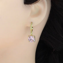 Load image into Gallery viewer, Twisted Hoop with Dangle Square CZ Earrings, Sku#LD414