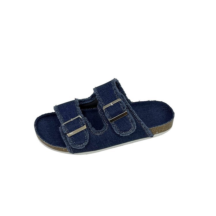 Women's Outdoor Belt-Buckle Flat Slide Sandals – Casual Denim Beach Sandals
