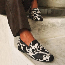 Load image into Gallery viewer, Women's Round-Toe Cow Print Rhinestone Slip-On Shoes | Chunky Low Heel Dress Shoes
