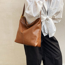 Load image into Gallery viewer, Korean-Style Large Capacity Textured PU Leather Bucket Shoulder Bag | Retro Soft Leather Handbag