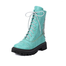 Load image into Gallery viewer, Women's Chunky Heel Mid-Calf Lace-Up Boots | Square Toe Dr. Martens Style | Sizes 35–42
