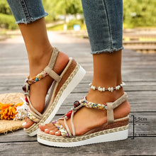 Load image into Gallery viewer, Women's Peep-Toe Platform Sandals | Elastic Band Bohemian Heels
