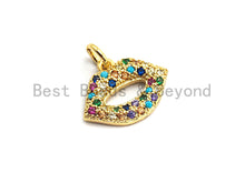 Load image into Gallery viewer, CZ Colorful Micro Pave Lip Charm, Lip Shaped Pave Pendant, Gold plated, 12x15mm, Sku#F750