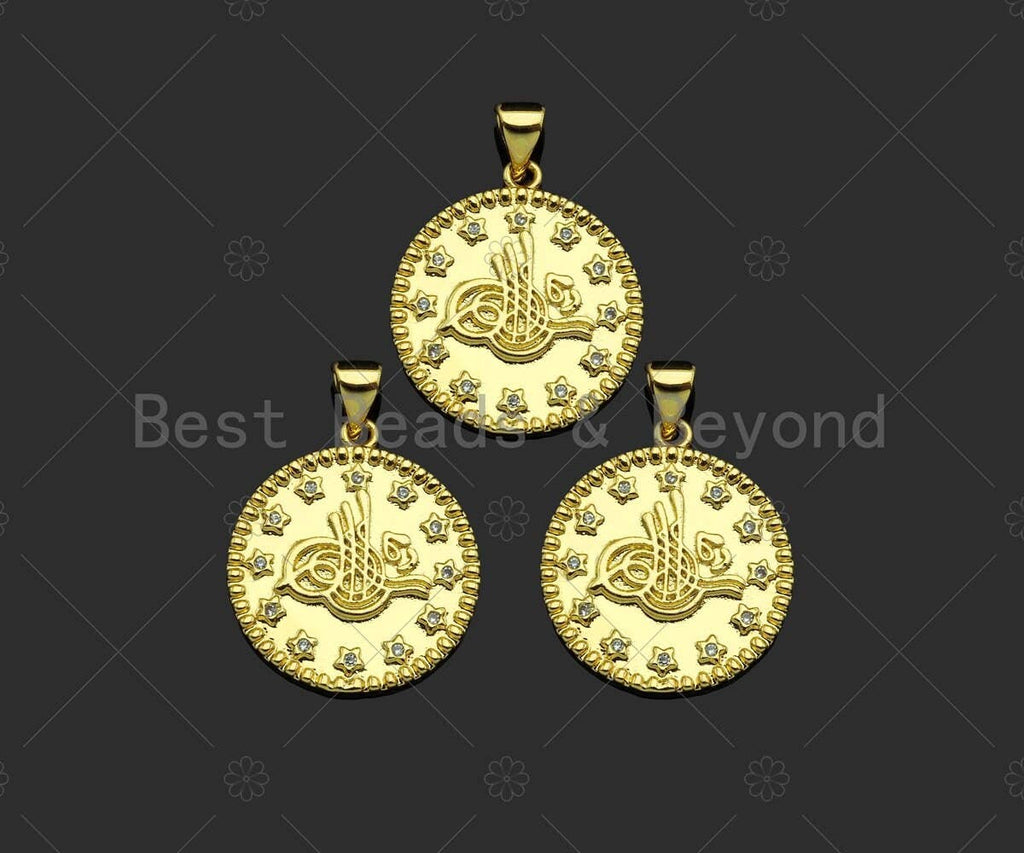 Gold Filled CZ Micro Pave Pattern Medallion Shape Pendant,18K Gold Filled Charm, Necklace Bracelet Charm Pendant,19x21mm,Sku#LK359