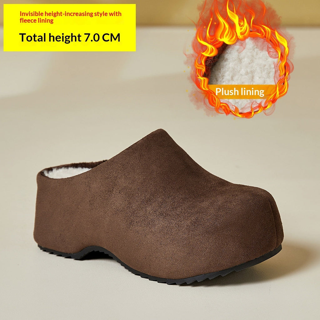 Women's Retro Chunky Sole Closed Toe Mules - Suede Platform Slip-On Shoes