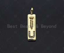 Load image into Gallery viewer, CZ Micro Pave Screw you Rectangle Pendant/Charm, Rectangle  Cubic Zirconia Pendant, Silver/Gold Tone,6x24mm,Sku#L319