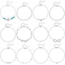 Load image into Gallery viewer, 12Pcs Women's Charm Anklet Set Multilayer Chain Ankle Bracelets Boho Silver Anklet for Women