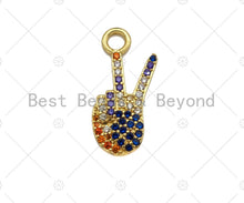 Load image into Gallery viewer, Colorful CZ Micro Pave Peace Hand Charm, Victory Sign Shape charm, Peace Hand Symbol Charm, Hand Sign Charm, 10x21mm, sku#B125