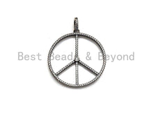 Load image into Gallery viewer, CZ Micro Pave Peace Sign Shape Pendant, Antique Silver Tone, Cubic Zirconia Pave Pendant, 36x39mm,sku#X130